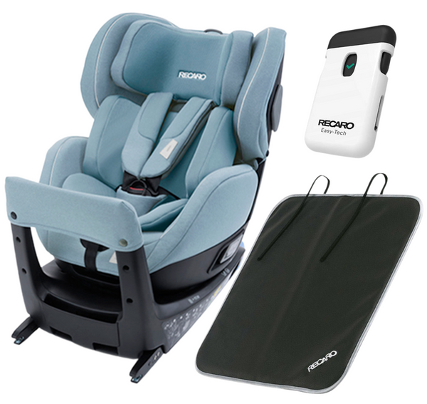 RECARO Salia i-Size Prime Frozen Blue fotelik samochodowy obrotowy <105cm + Easy Tech Alarm do fotelika + Mata ochronna pod fotelik