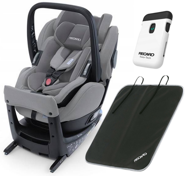 RECARO Salia ELITE Fotelik Samochodowy Obrotowy + nosidło Silent Grey + Easy Tech Alarm do fotelika + Mata ochronna pod fotelik
